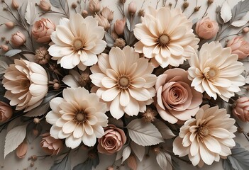 Soft, muted tones forming abstract boho floral arrangement