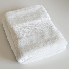 A soft white bath towel with a smooth texture and clean edges on a white background 