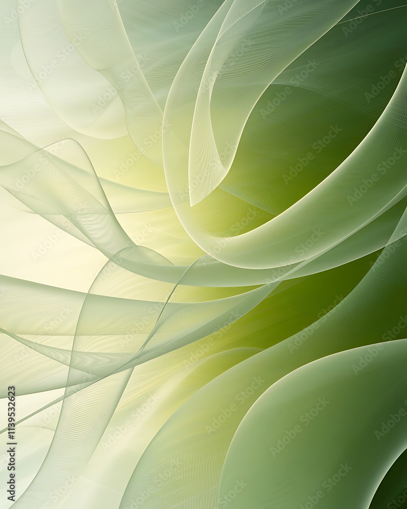 Aufkleber abstract digital art with a green and white gradient background, featuring dynamic wave-like curved 