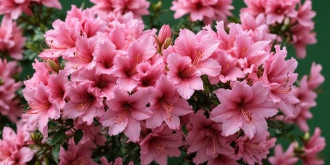 Fototapeta premium Pink azalea flowers against a green background , purple, foliage