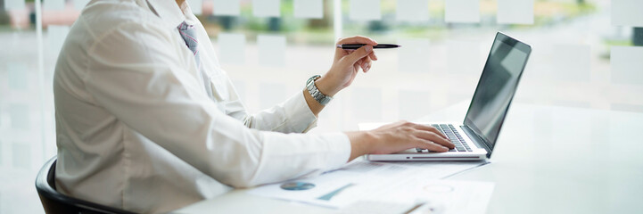Fototapeta premium Businessman Analysis Business Accounting working with&nbsp;Individual income tax return Accounting concept