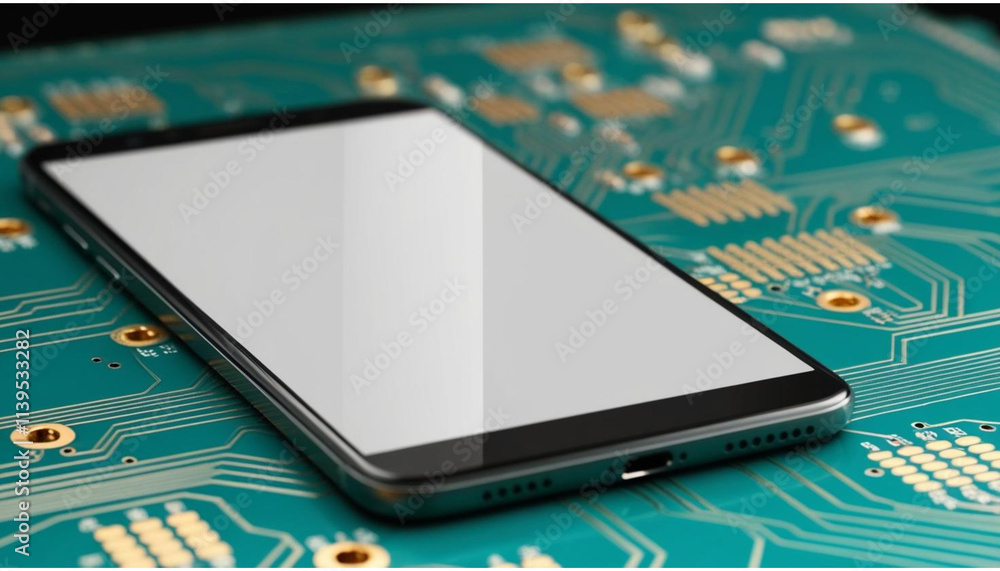 Aufkleber smartphone on circuit board technology showcase digital devices indoor workspace close-up view moder