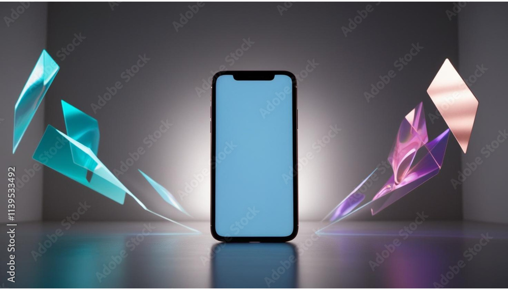Poster innovative smartphone showcase with dynamic visual effects in a studio environment for technology en