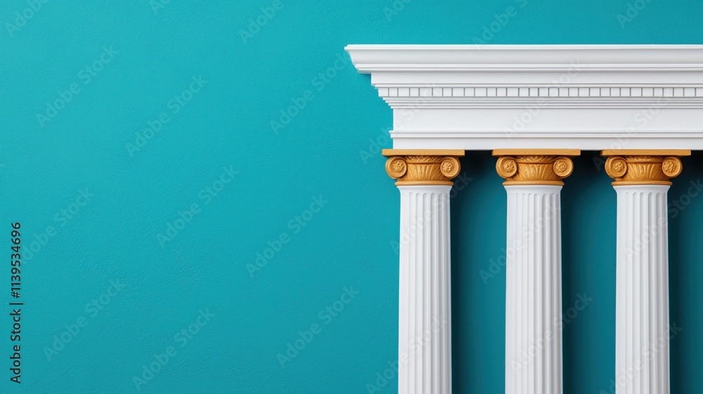 Poster national assembly authority concept. a close-up of three classical columns with golden details again