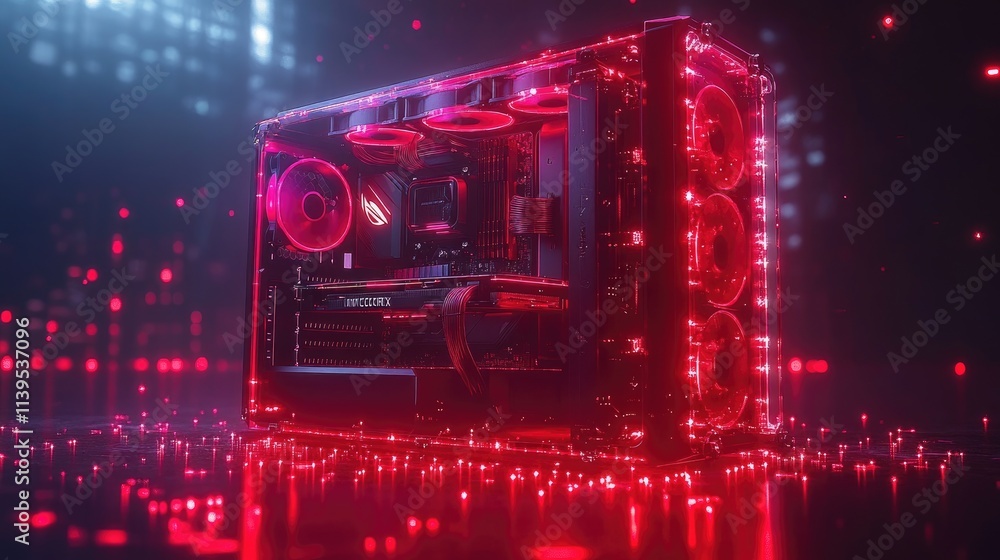 Poster illuminated pc case with internal components.