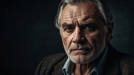 Obraz premium man with beard A Distinguished Older Man with a Strong Jawline Staring Directly into the Camera 