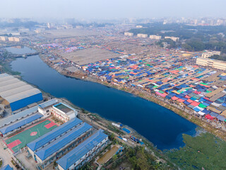 Naklejka premium Aerial View of Annual Muslim Gathering - Biswa Ijtema in Bangladesh