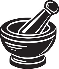 Mortar and pestle isolated silhouette vector art, mortar and pestle line art vector illustration