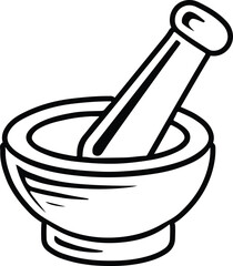 Mortar and pestle isolated silhouette vector art, mortar and pestle line art vector illustration