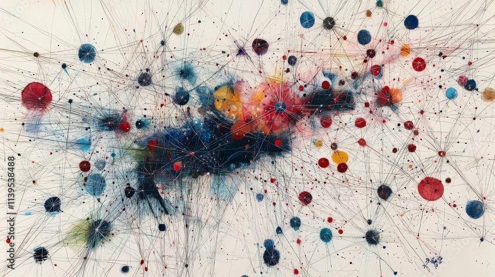 Poster Interconnected dots and lines creating a cosmic network abstract art colorful environment contemporary viewpoint