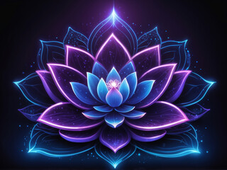 Abstract Sweet Blue Purple Lotus Flower Lines Neon Light Tunnel with Hinduism 