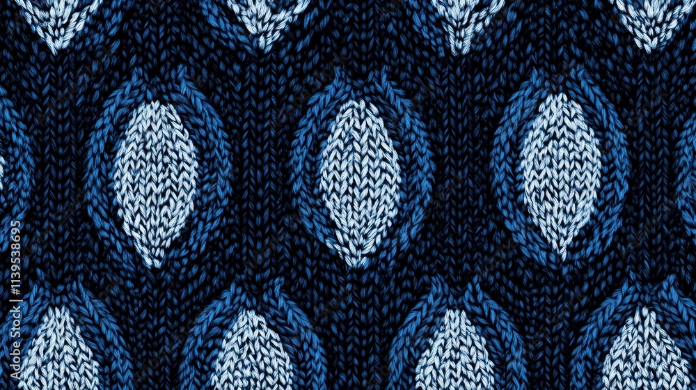 Poster a textured blue knitted pattern featuring diamond shapes.