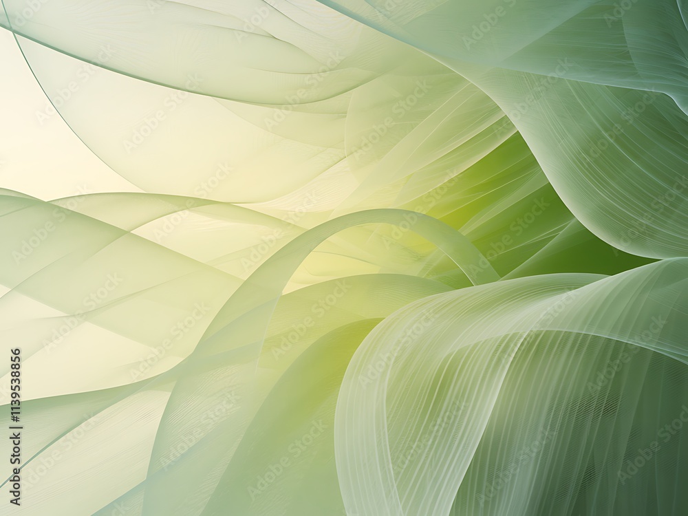 Aufkleber abstract digital art with a green and white gradient background, featuring dynamic wave-like curved 