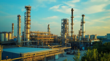 Obraz premium A large industrial plant with many tall towers