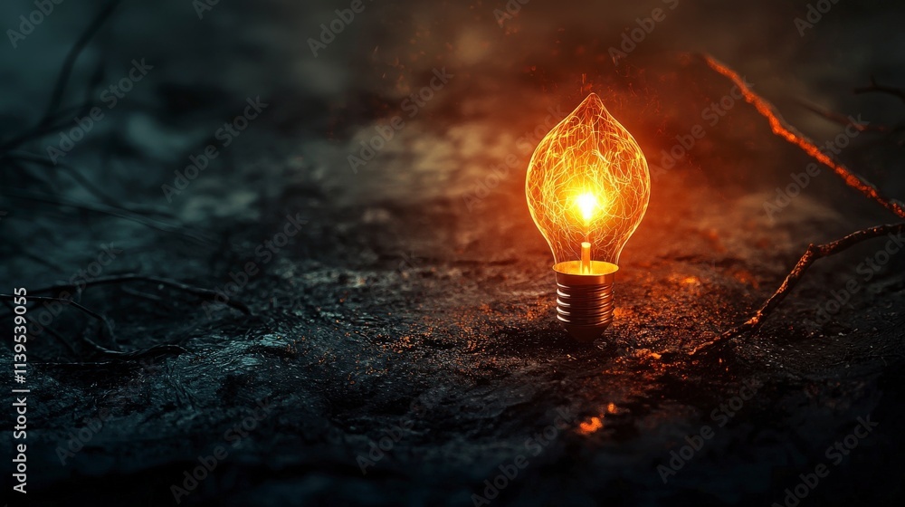 Poster Glowing spark igniting darkness mysterious forest macro photography enigmatic atmosphere close-up symbol of hope