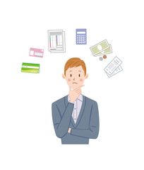 経理　確定申告　帳簿　疑問　男性