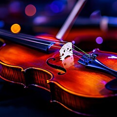 Fototapeta premium Vibrant Violin Close Up, Musical Instrument Detail