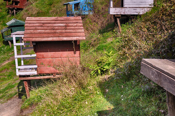 Colorful wooden coops in Sakli Gol (Hiden Lake), Istanbul, Turkey.