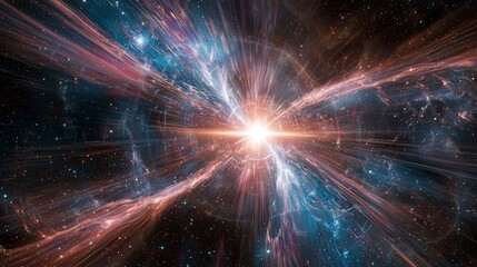 Fototapeta premium Cosmic explosion igniting dark space outer galaxy digital artwork stellar environment wide-angle view energy concept