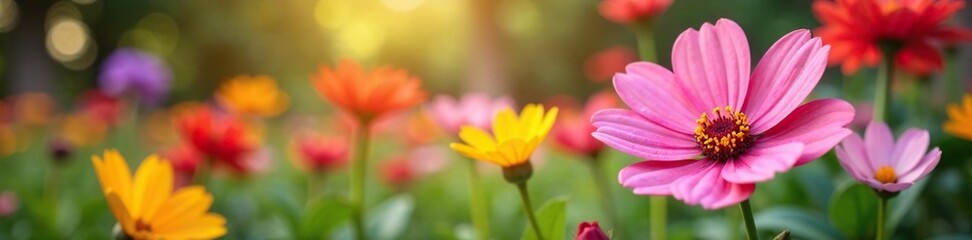 Fototapeta premium Brightly colored flowers blooming in a garden, pink, flowers, bloom garden