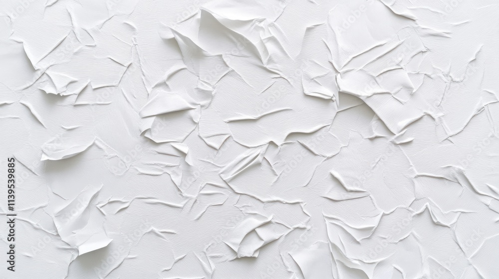 Poster A textured white surface with crumpled and peeled layers creating an abstract appearance.