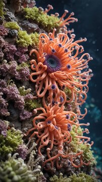 Beadlet anemone with open tentacles in coral reef, anemone, ocean creatures, beadlet anemone