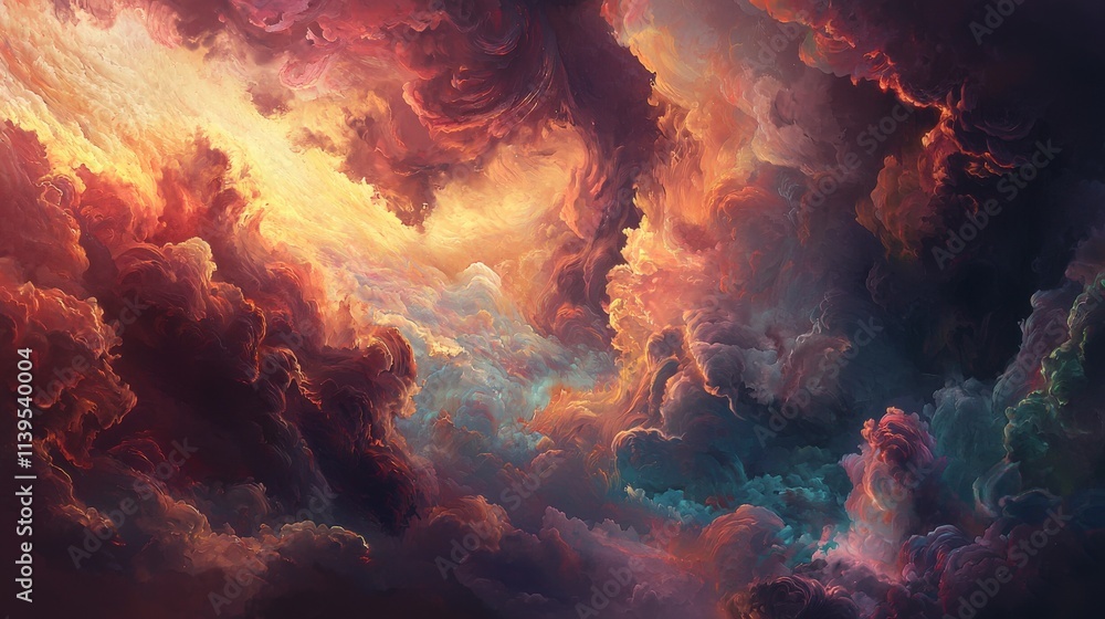 Poster surreal cloudscape transformation dreamlike atmosphere digital art dazzling colors abstract viewpoin