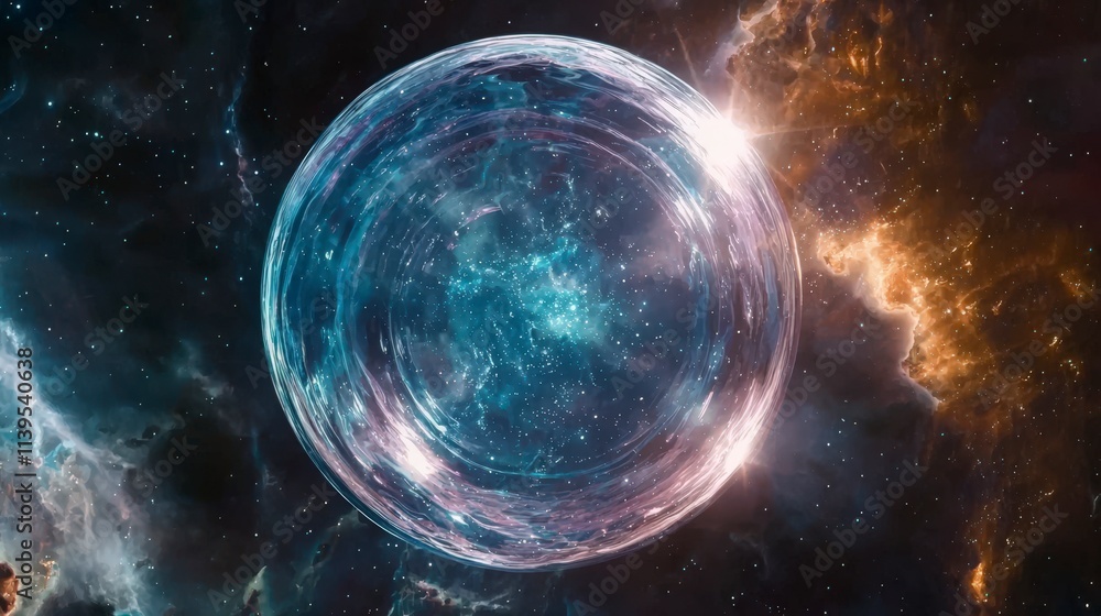 Poster infinite expansion of a transparent bubble in cosmic space digital art nebula environment surreal vi