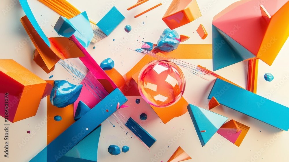 Poster Dynamic abstract shapes in motion studio setting digital art vibrant colors close-up view creative concept