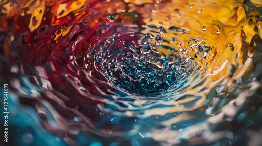 Aufkleber Dynamic water swirl abstract painting studio setting visual art colorful environment close-up view artistic expression
