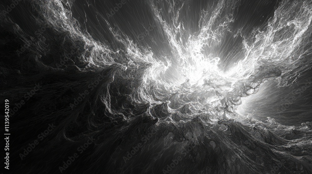 Poster dynamic burst of light in a vast cosmic space abstract art digital illustration dramatic viewpoint