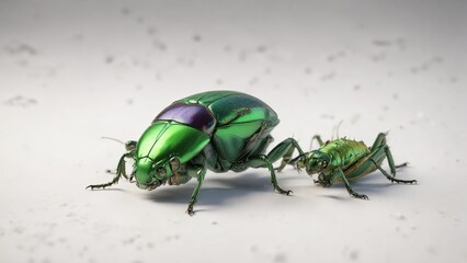 a bright green beetle on a white background with vibrant colors , vibrant colors, small bug