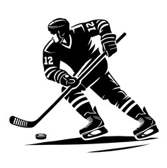 Obraz premium Black and white isolated vector illustration of male ice hockey player on white background.