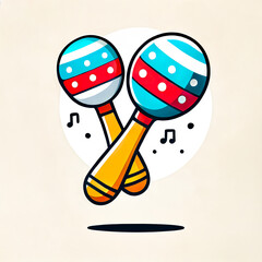 Isolated vector illustration of two colorful maraca rhythm instruments on a brown background.