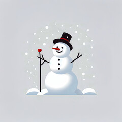 Conceptual vector illustration of a snowman in the snow on Christmas day with a grey background.