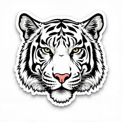 Monochrome White Tiger Illustration with Intricate Line Art, Print for T-Shirt