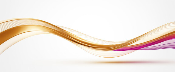 Obraz premium Elegant abstract rainbow with golden and colorful waves, isolated on white background.