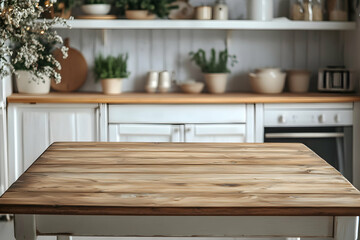 Fototapeta premium Rustic Wooden Tabletop in Cozy Kitchen Illustration