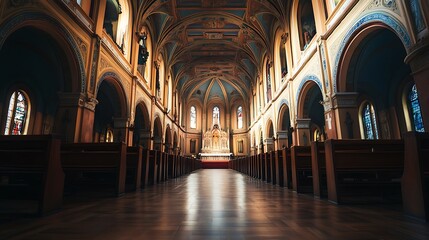 Fototapeta premium Empty church interior, architectural detail. Concept of faith, spirituality, and religion.