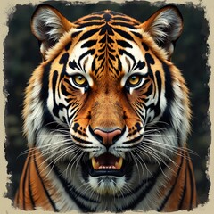 Fototapeta premium Majestic Tiger Portrait with Dramatic Golden Highlights, Print for T-Shirt