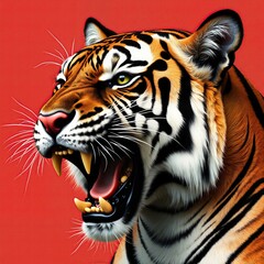 Fototapeta premium Fierce Tiger Roaring with Intense Expression, Print for T-Shirt