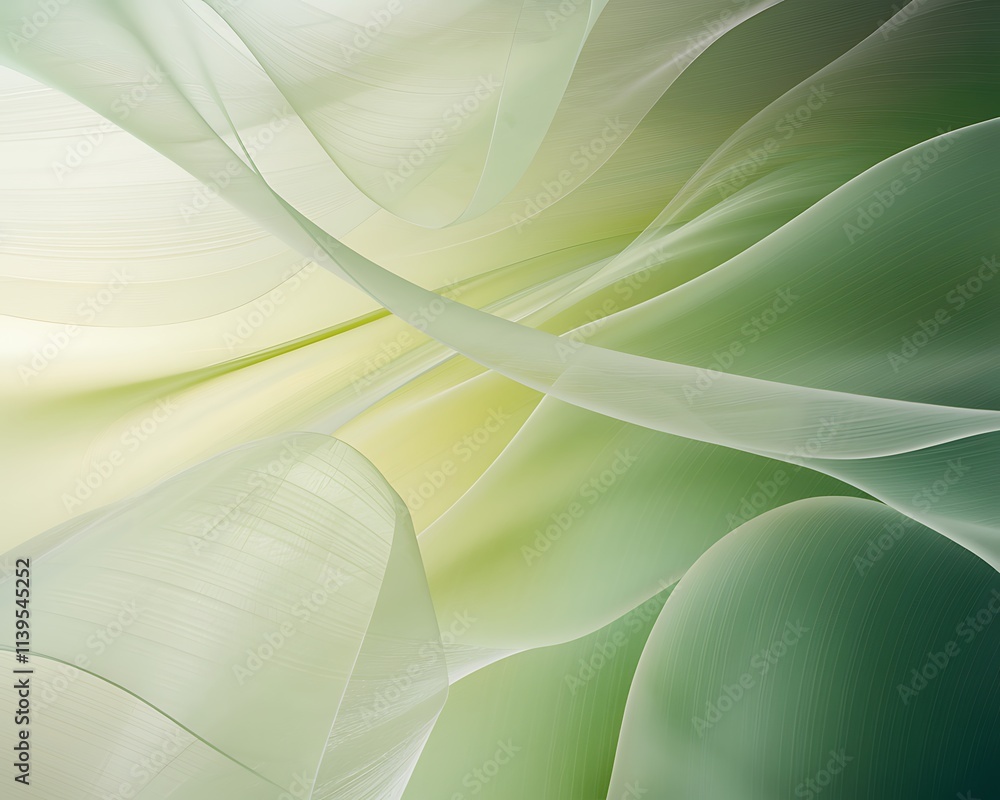 Aufkleber abstract digital art with a green and white gradient background, featuring dynamic wave-like curved 
