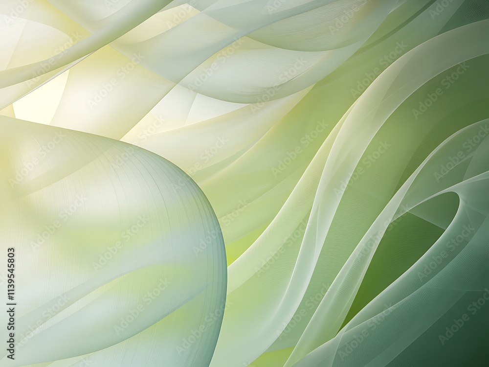 Aufkleber abstract digital art with a green and white gradient background, featuring dynamic wave-like curved 