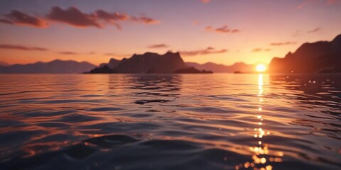 Obraz premium Glowing sunset on the water with strong bokeh effect, orange lights, glowing sunset, warm glow