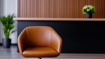 Elegant close-up of a sleek leather chair, showcasing its luxurious texture and modern design against a stylish backdrop.