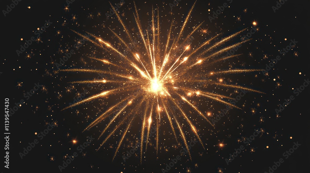 Poster a vibrant explosion of golden fireworks against a dark background, creating a festive atmosphere.