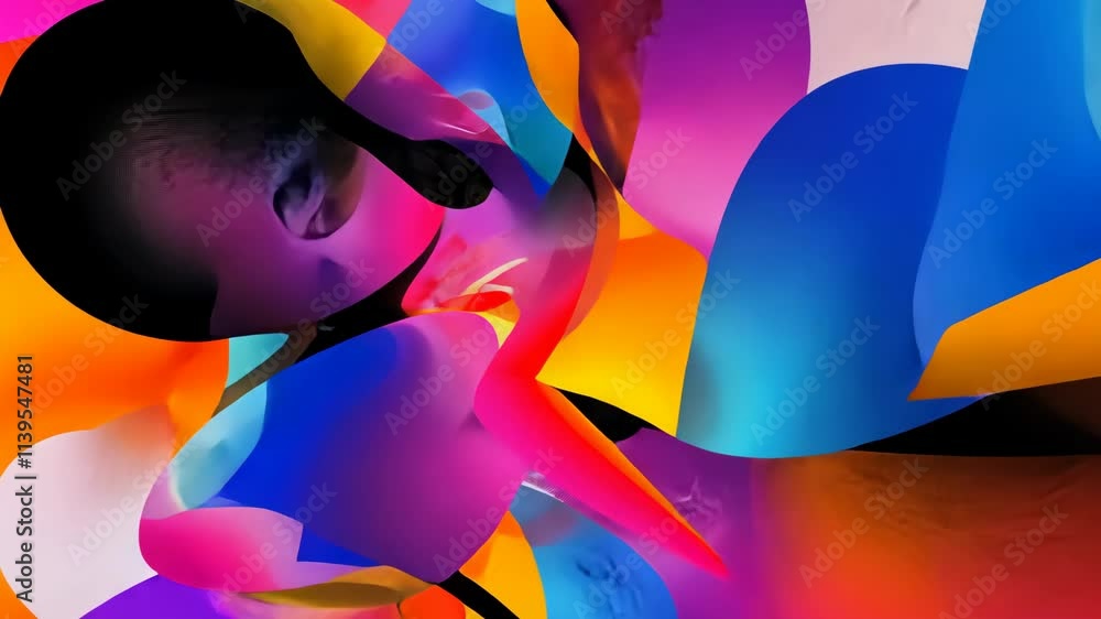 Poster colorful abstract shapes blend vibrantly in a harmonious digital artwork created with dynamic curves
