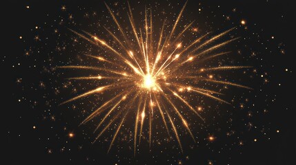 A vibrant explosion of golden fireworks against a dark background, creating a festive atmosphere.