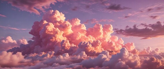 Clouds are tinted with hues of pink and orange , inviting, gradient, pastel