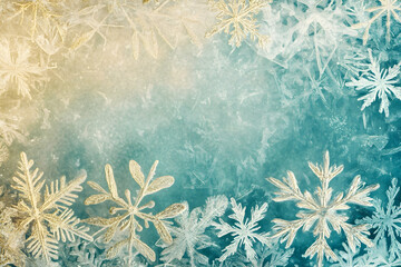 Teal Winter Wonderland Abstract Background Image with Gold Snowflakes